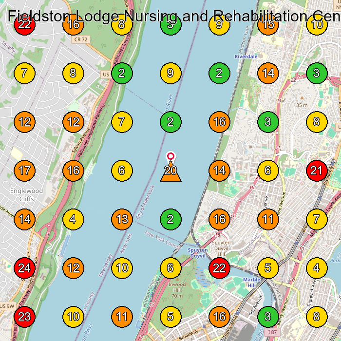 Fieldston Lodge Nursing and Rehabilitation Center Nursing Home GeoGrid ranking map for Bronx NY